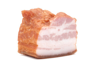 Piece of smoked pork belly or bacon isolated on white