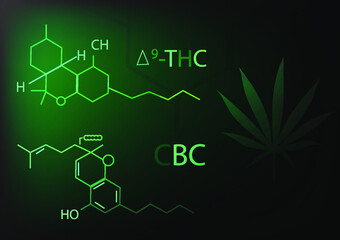 digital poster with comparison CBD and THC. 