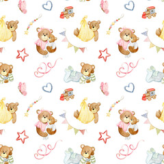 watercolor pattern with teddy bears