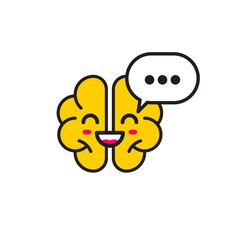 Fototapeta premium Brain and comment bubble icon. Online chat, logo support