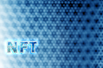 NFT, non fungible tokens crypto art on bright blue and light blue abstract background
