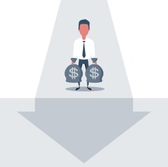 Business challenge and solution vector concept with businessman standing over big gap.