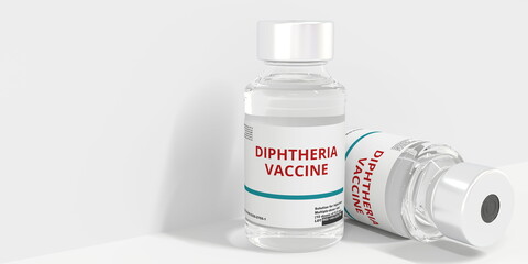 Medical vials with DIPHTHERIA VACCINE text, 3D rendering