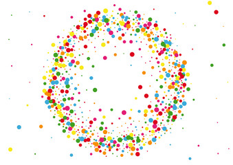 Yellow Confetti Frame Background. Dot Fiesta Texture. Multicolored Catching Round. Blue Abstract Circle Illustration.