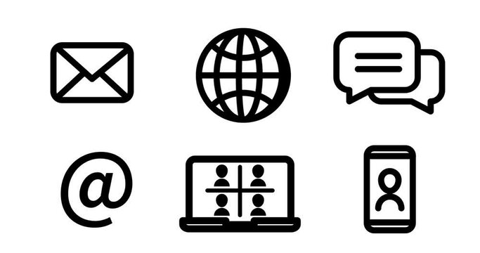 Animation of office icon set, communication concept