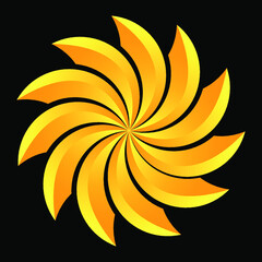 Vector abstract gold flower on a black background. Identity element for logo and web design