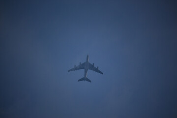 Clear blue skies with passengers being flown through it
