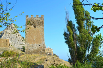 Fototapeta premium Medieval structure in the mountains of the Crimea, Sudak
