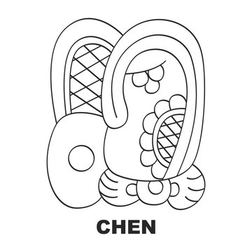 Vector icon with Glyph from Maya Haab calendar. Calendar month symbol Chen