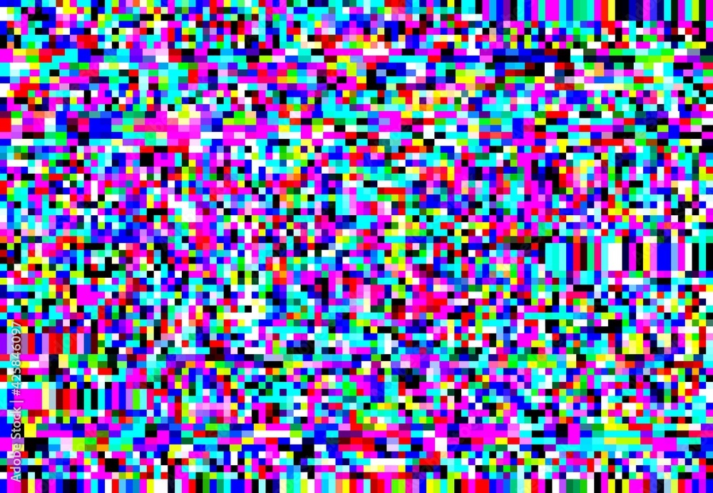 Aufkleber Abstract background with glitch effect, vector distortion, glitched colored random pixels on screen. Television distorted glitch video effect, no signal TV backdrop, noisy pixelized graphic texture