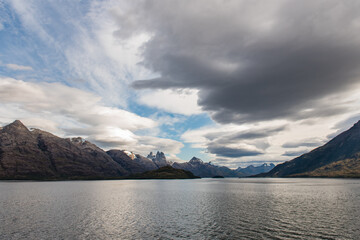 Torres del Paine national park view from expedition ship in Chile