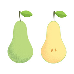 Green pear, half a pear. Icon, stamp, menu item. Vector illustration isolated on white background.