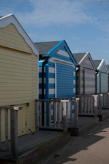 Beach huts on the beach at Gorleston in Norfolk, UK