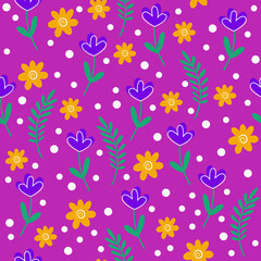 Seamless pattern. Stylized flowers and leaves on a orange background.