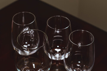 Wine glass close up reflection isolated shot in home setting