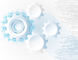 Futuristic clean technology concept. White paper gear wheel technology white-blue background. vector.