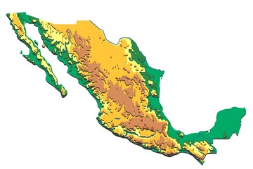 Mexico relief physical hypsometric map illustration layers with shadows