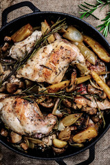 Rabbit stew with mushrooms.style rustic