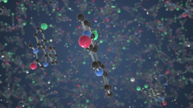 Molecule of Diazepam. Molecular model, science related looping 3d animation