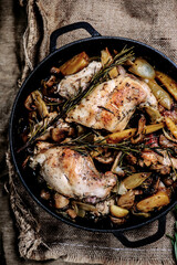 Rabbit stew with mushrooms.style rustic