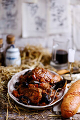 Belgian rabbit stew with ale and prune.style rustic