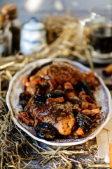 Belgian rabbit stew with ale and prune.style rustic