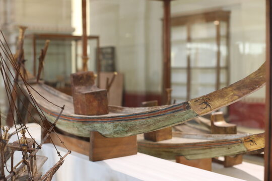 Old wooden boat in Cairo Museum, Egypt.