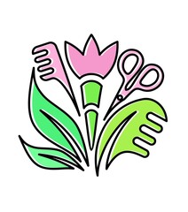 Vector color logo for a beauty salon, yoga, eco procedures, natural cosmetics, female beauty. Beauty salon items: brushes, comb, scissors.