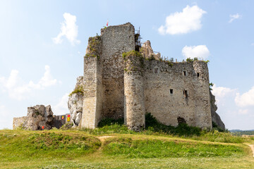 Fototapeta na wymiar Old polish castle ruins in Mirow on sunny day in summer