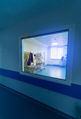 Medical window for emergency ward in modern hospital. Epidemic virus window for treatment patients.