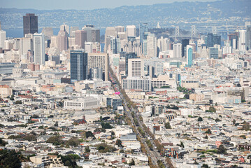View from hill of the city of San Francisco, Californi, USA