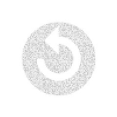 The replay media symbol filled with black dots. Pointillism style. Vector illustration on white background