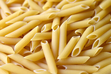 Yellow delicious pasta close-up from the store