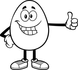 Outlined Egg Cartoon Character Showing Thumbs Up. Vector Illustration Isolated On White Background