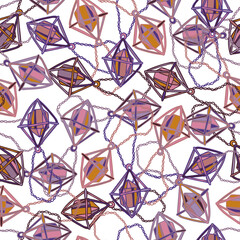 Vector colorful seamless pattern of lined alumet jewelery pendant in purple tones