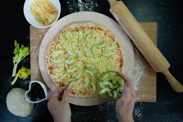 cooking pizza from celery step-by-step recipe stop motion step6