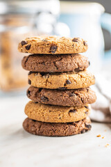 Tasty biscuits with chocolate. Sweet chocolate cookies