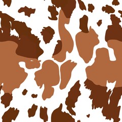 Cow skin texture, brown and white spot repeated seamless pattern. Animal print. spotted background