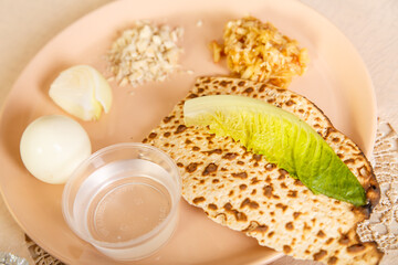 Matzah on the table for the Passover Seder symbols of Judaism.