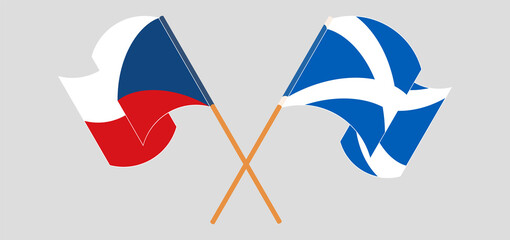 Crossed and waving flags of Czech Republic and Scotland