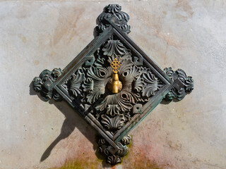 Decorated brass faucet at the German fountain in Istanbul, Turkey. Traditional Ottoman style...