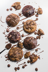 cookies top view white background chips