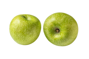 two juicy organic green apples isolated on white