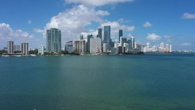 Miami Downtown Brickell From Waterfront South Channel Aerial View