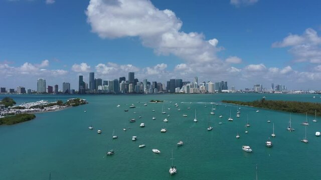 Aerial View of Miami Downtown and Boats from south channel 
