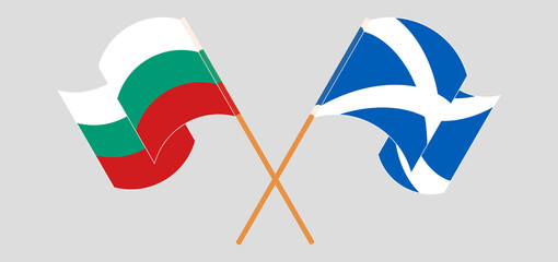 Crossed and waving flags of Bulgaria and Scotland