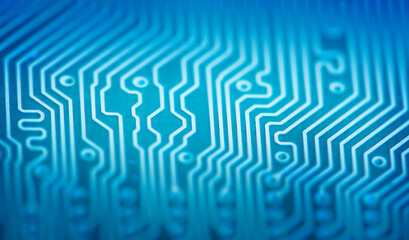 High Tech Circuit Board. Macro technology and computing concept. Network Technology Background.