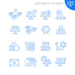 Solar panel related icons. Editable stroke. Thin vector icon set