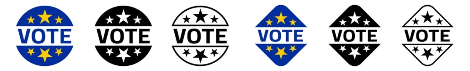 Vote Button EU Icon | European Union Voting Emblem Illustration | Europe Election Emblem Symbol | Choice Badge Logo | Euro Presidential Campaign Sign | Isolated | Variations