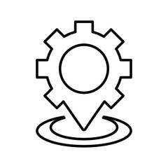 Service place, gear, workshop pointer line icon. Outline vector.